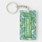 Aangepaste Retro Hip Tropical Green Palm Leafs Pat Sleutelhanger (Voorkant)