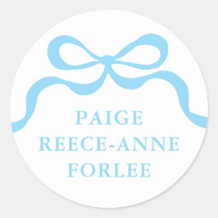 Aangepaste Retro Jongen Blauwe Strik Baby Geboorte Ronde Sticker
