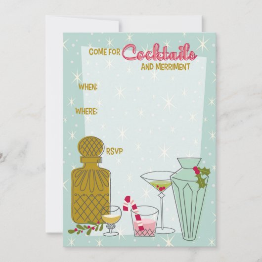 Aangepaste Retro Kerstfeest Cocktailparty Uitnodig Kaart (Voorkant)