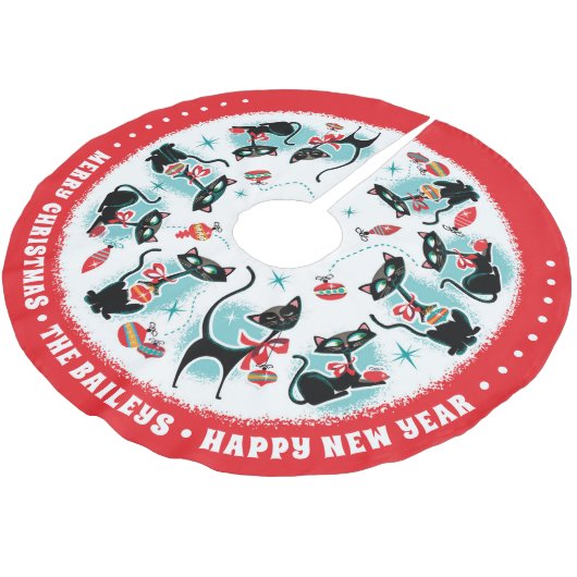 Aangepaste Retro Kerstkatten Kerstboom Rok (Gekanteld)