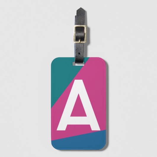 Aangepaste Retro Kleurenblok Monogram Bagagelabel (Voorkant (verticaal))