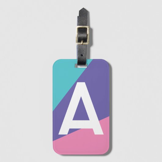 Aangepaste Retro Kleurenblok Monogram Bagagelabel (Voorkant (verticaal))
