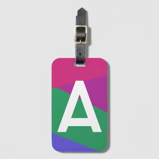 Aangepaste Retro Kleurenblok Monogram Bagagelabel (Voorkant (verticaal))