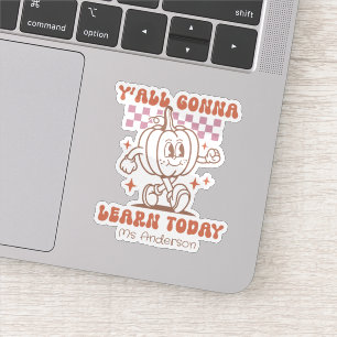 Aangepaste Retro Leraar Pompoen & Quote Sticker