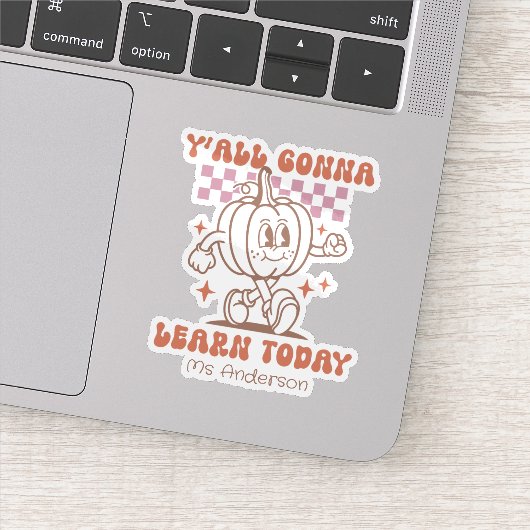 Aangepaste Retro Leraar Pompoen & Quote Sticker (Detail)
