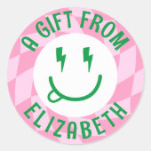 Aangepaste Retro Meisjes Gelukkig Gezicht Verjaard Ronde Sticker (Voorkant)