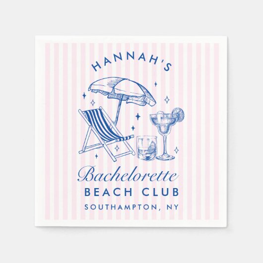 Aangepaste Retro Moderne Bachelorette Blauw & Roze Servet (Voorkant)