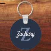 Aangepaste Retro Monogram Navy Blue White Sleutelhanger (Voorkant)
