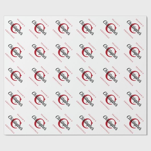 Aangepaste Retro Monogram White Red Black Holiday Cadeaupapier (Vlak)