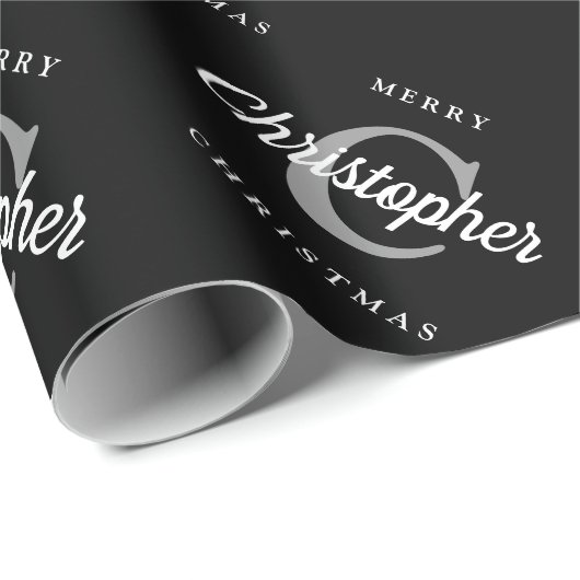 Aangepaste Retro Monogram zwart en witte kerst Cadeaupapier (Rol Hoek)