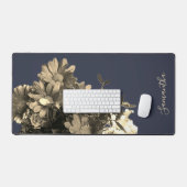 Aangepaste Retro Navy Blauwe Gouden Bloemrijke Bot Bureaumat (Keyboard & Muis)