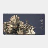 Aangepaste Retro Navy Blauwe Gouden Bloemrijke Bot Bureaumat (Voorkant)
