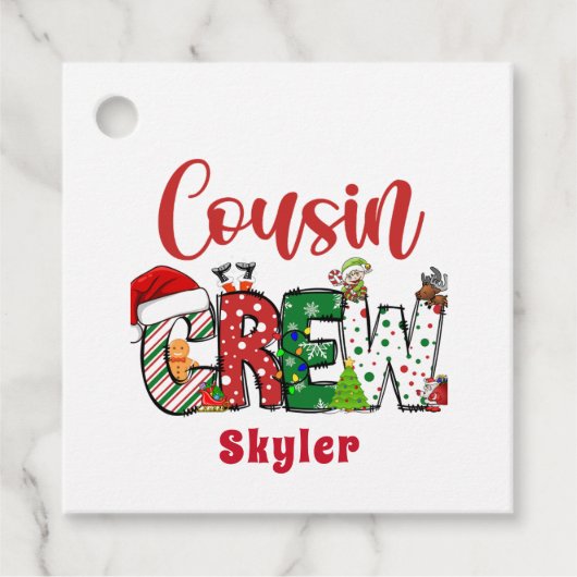 Aangepaste Retro Neef Crew Kerst Doodle  Bedankjes Labels (Voorkant)