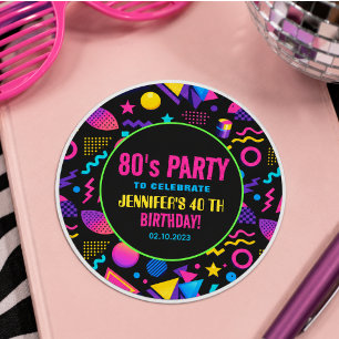 Aangepaste Retro Neon 80'er Verjaardag – Leuk voor Ronde Sticker