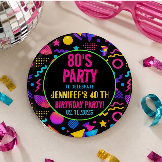 Aangepaste Retro Neon 80's Verjaardag – Leuk voor  Ronde Button 3,2 Cm