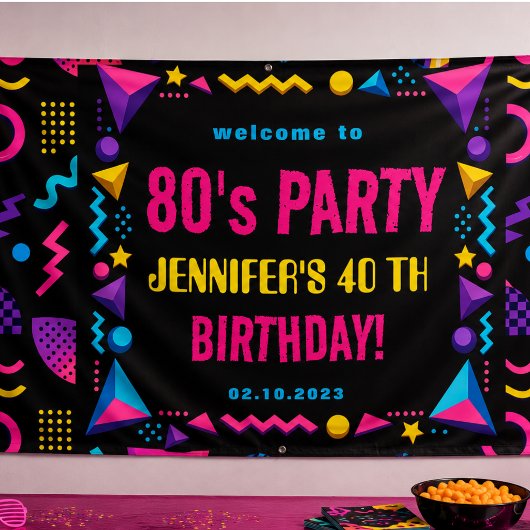 Aangepaste Retro Neon 80's Verjaardag Volwassene Spandoek