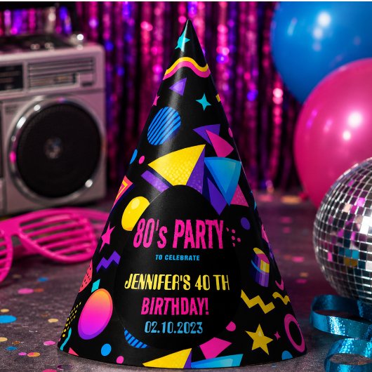 Aangepaste Retro Neon 80's Verjaardagsfeest Feesthoedjes