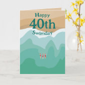 Aangepaste retro Open Water Swimming 40th Birthday Kaart (Gele Bloem)