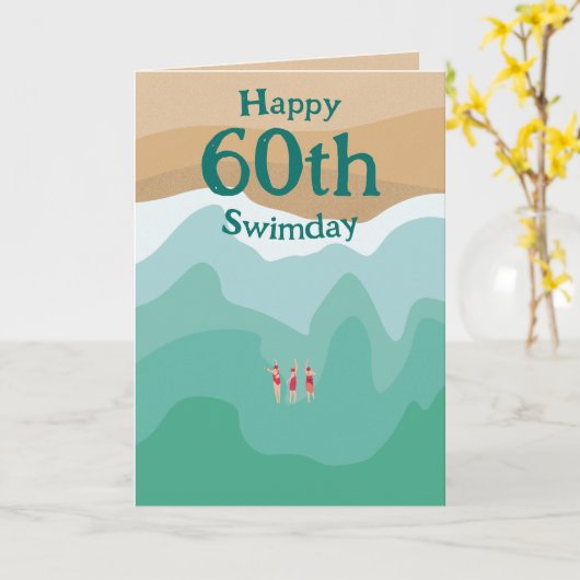 Aangepaste retro Open Water Swimming 60th Birthday Kaart (Gele Bloem)