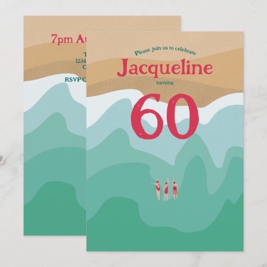 Aangepaste retro Open Water Swimming 60th Birthday Kaart (Voorkant / Achterkant)