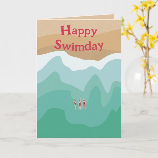 Aangepaste Retro Open Water Zwemmen Verjaardag Kaart (Gele Bloem)