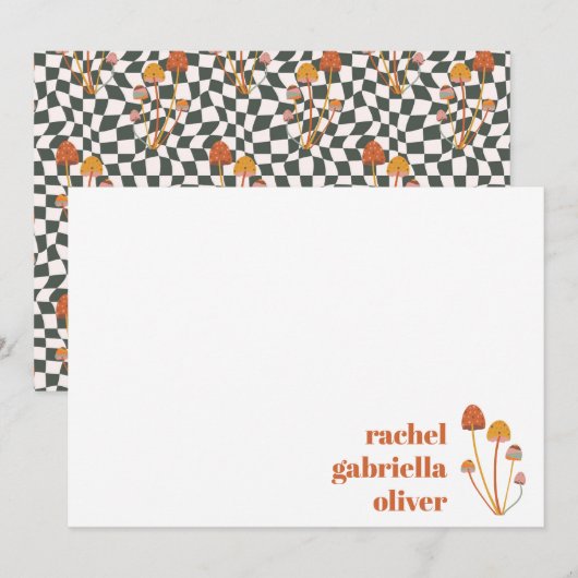 Aangepaste Retro Oranje Paddestoel dambord Mitzvah Bedankkaart (Voorkant / Achterkant)