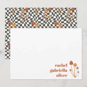 Aangepaste Retro Oranje Paddestoel dambord Mitzvah Bedankkaart