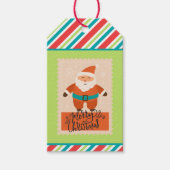 Aangepaste Retro Papier Stamp Stripe Santa Claus S Cadeaulabel (Voorkant)