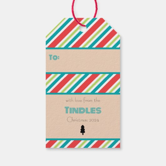 Aangepaste Retro Papier Stamp Stripe Santa Claus S Cadeaulabel (Achterkant)