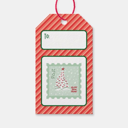Aangepaste Retro Papier Stempel Post Sneeuw Kerstb Cadeaulabel (Voorkant)