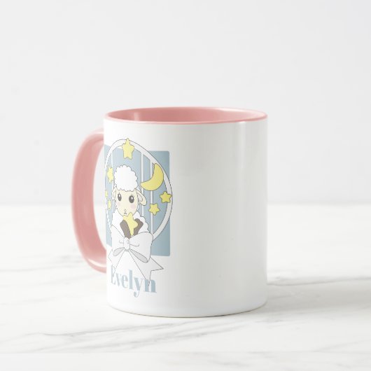 Aangepaste Retro Pastel Blue Cute Cartoon Lamb Mok (Voorkant links)