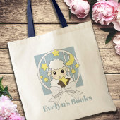 Aangepaste Retro Pastel Blue Cute Cartoon Lamb Tote Bag