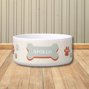 Aangepaste Retro Paw Print en Huisdier Naam Hond Voerbakje
