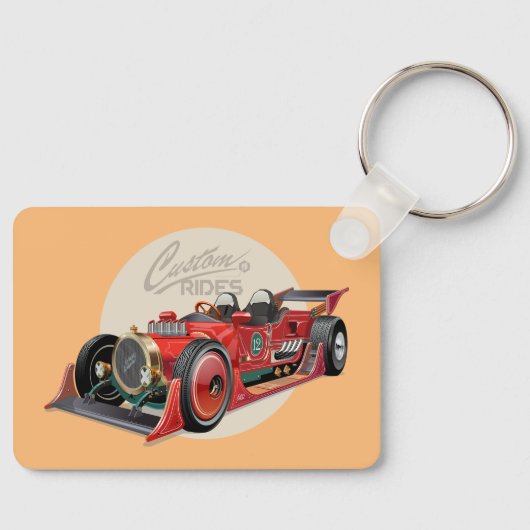 Aangepaste retro race auto concept sleutelhanger (Voorkant)