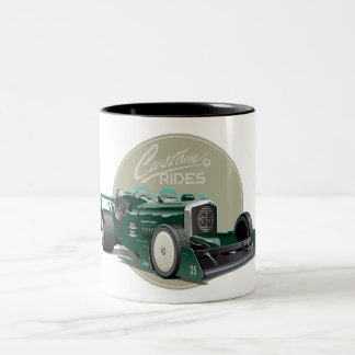 Aangepaste retro race auto concept tweekleurige koffiemok