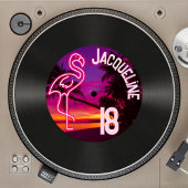 Aangepaste Retro Record Neon Flamingo 18e verjaard Kaart
