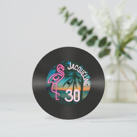 Aangepaste Retro Record Neon Flamingo 30e verjaard Kaart (Staand voorkant)