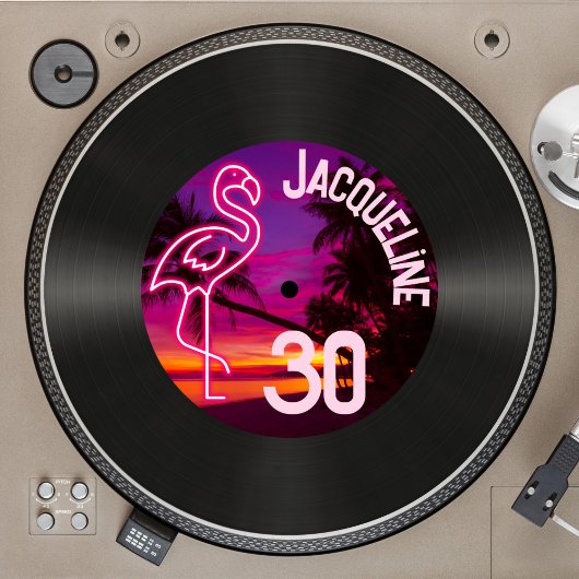 Aangepaste Retro Record Neon Flamingo 30e verjaard Kaart