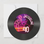 Aangepaste Retro Record Neon Flamingo 40e verjaard Kaart (Voorkant)