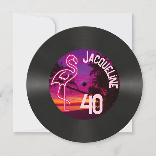 Aangepaste Retro Record Neon Flamingo 40e verjaard Kaart (Voorkant)