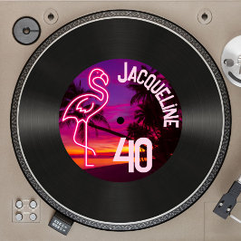 Aangepaste Retro Record Neon Flamingo 40e verjaard Kaart