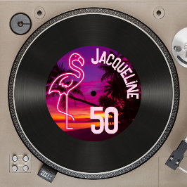 Aangepaste Retro Record Neon Flamingo 50ste verjaa Kaart