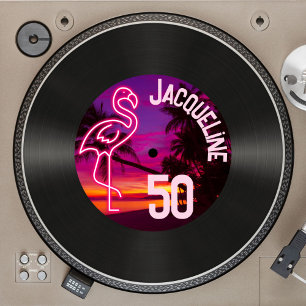 Aangepaste Retro Record Neon Flamingo 50ste verjaa Kaart