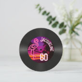 Aangepaste Retro Record Neon Flamingo 60e verjaard Kaart (Staand voorkant)