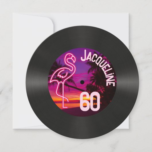 Aangepaste Retro Record Neon Flamingo 60e verjaard Kaart (Voorkant)