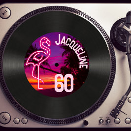 Aangepaste Retro Record Neon Flamingo 60e verjaard Kaart