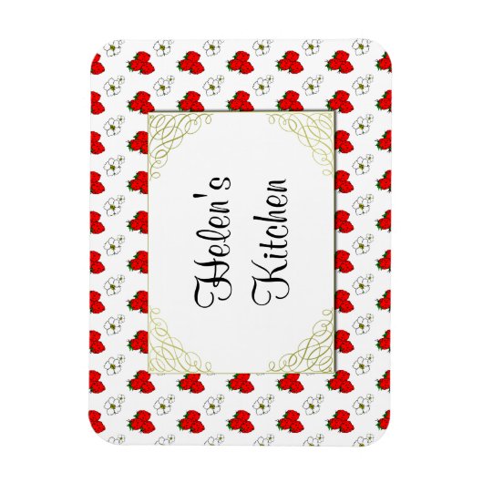 Aangepaste Retro Red Strawberry en Flower Magnet Magneet (Verticaal)