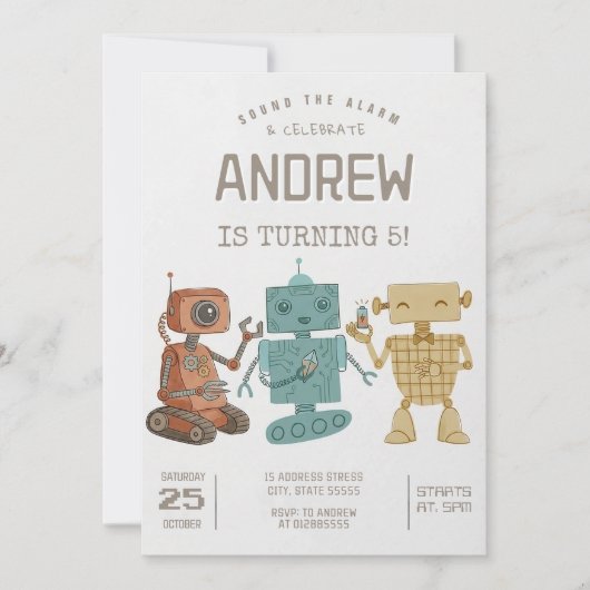 Aangepaste Retro Robot Verjaardagsfeestje Kaart (Voorkant)