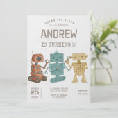 Aangepaste Retro Robot Verjaardagsfeestje Kaart (Staand voorkant)