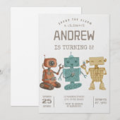 Aangepaste Retro Robot Verjaardagsfeestje Kaart (Voorkant / Achterkant)